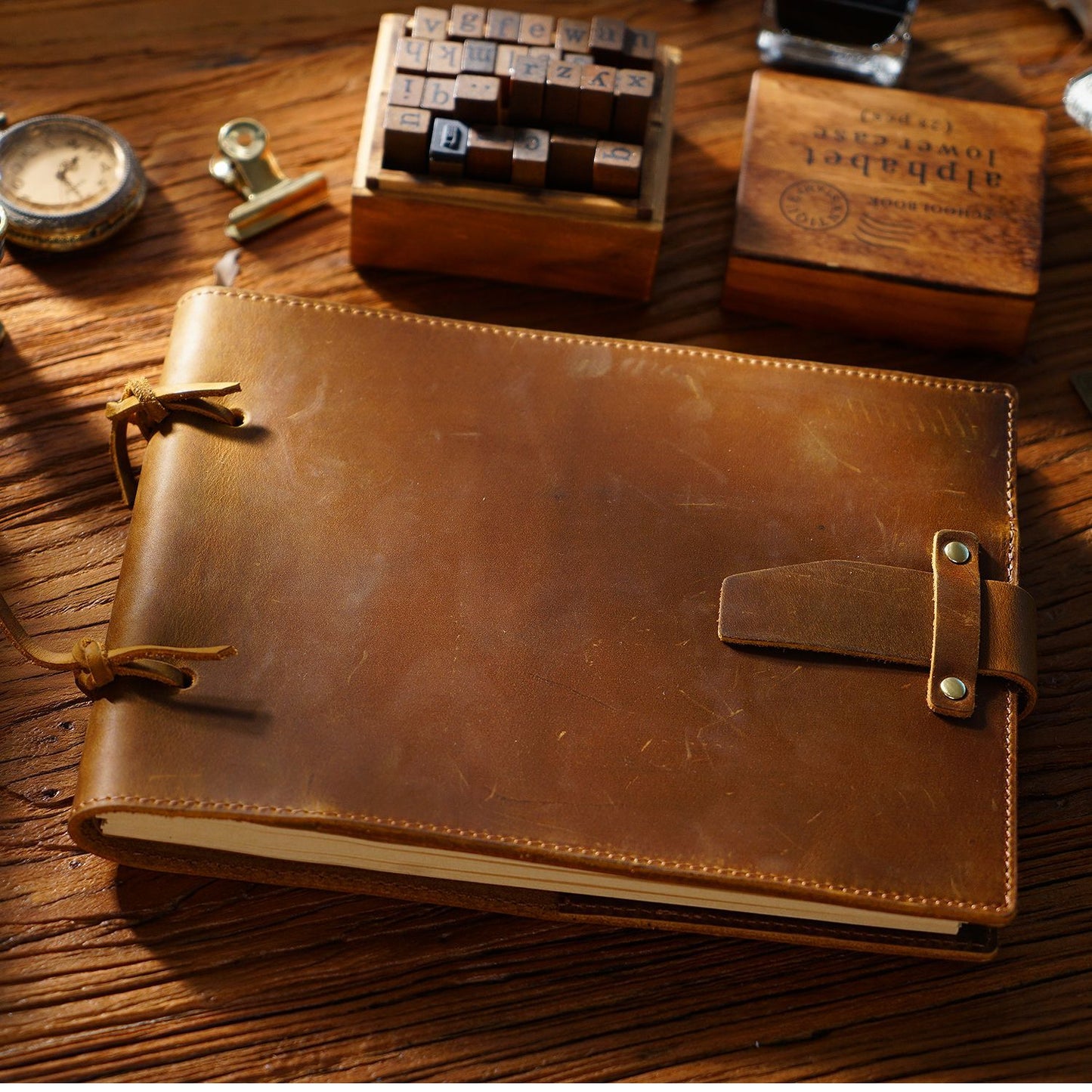 Vintage Handmade Leather Sketchbook - Tan
