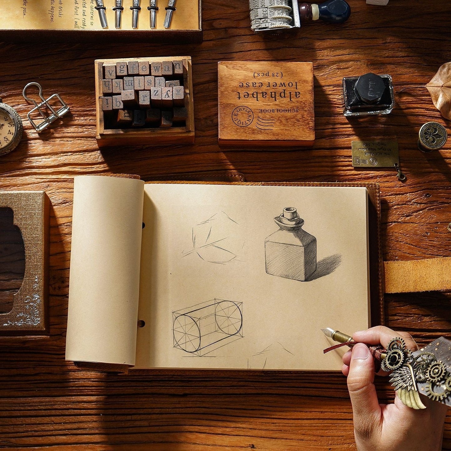 Vintage Handmade Leather Sketchbook - Emerald Green