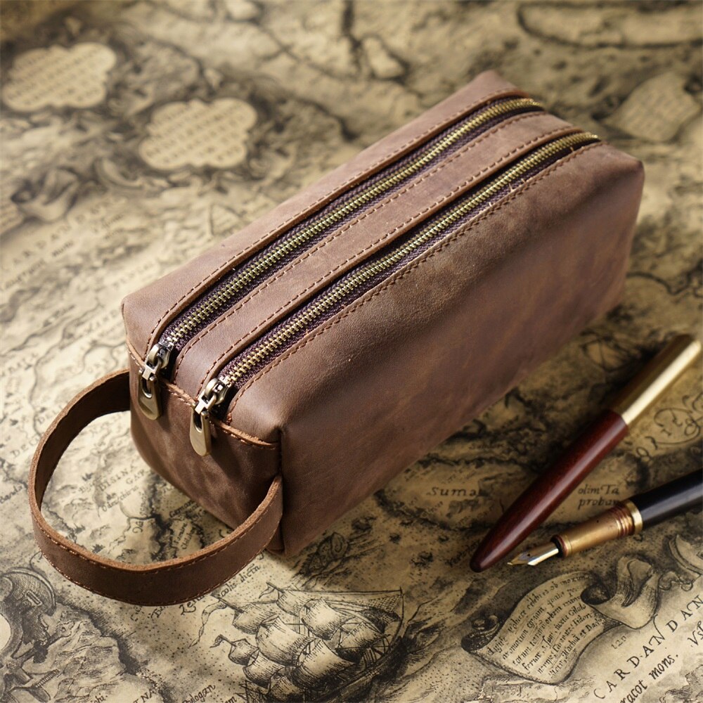 Vintage Handmade Double-Zipper Pencil Case