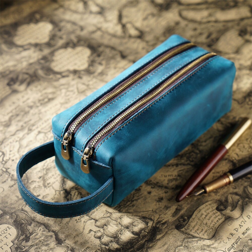 Vintage Handmade Double-Zipper Pencil Case