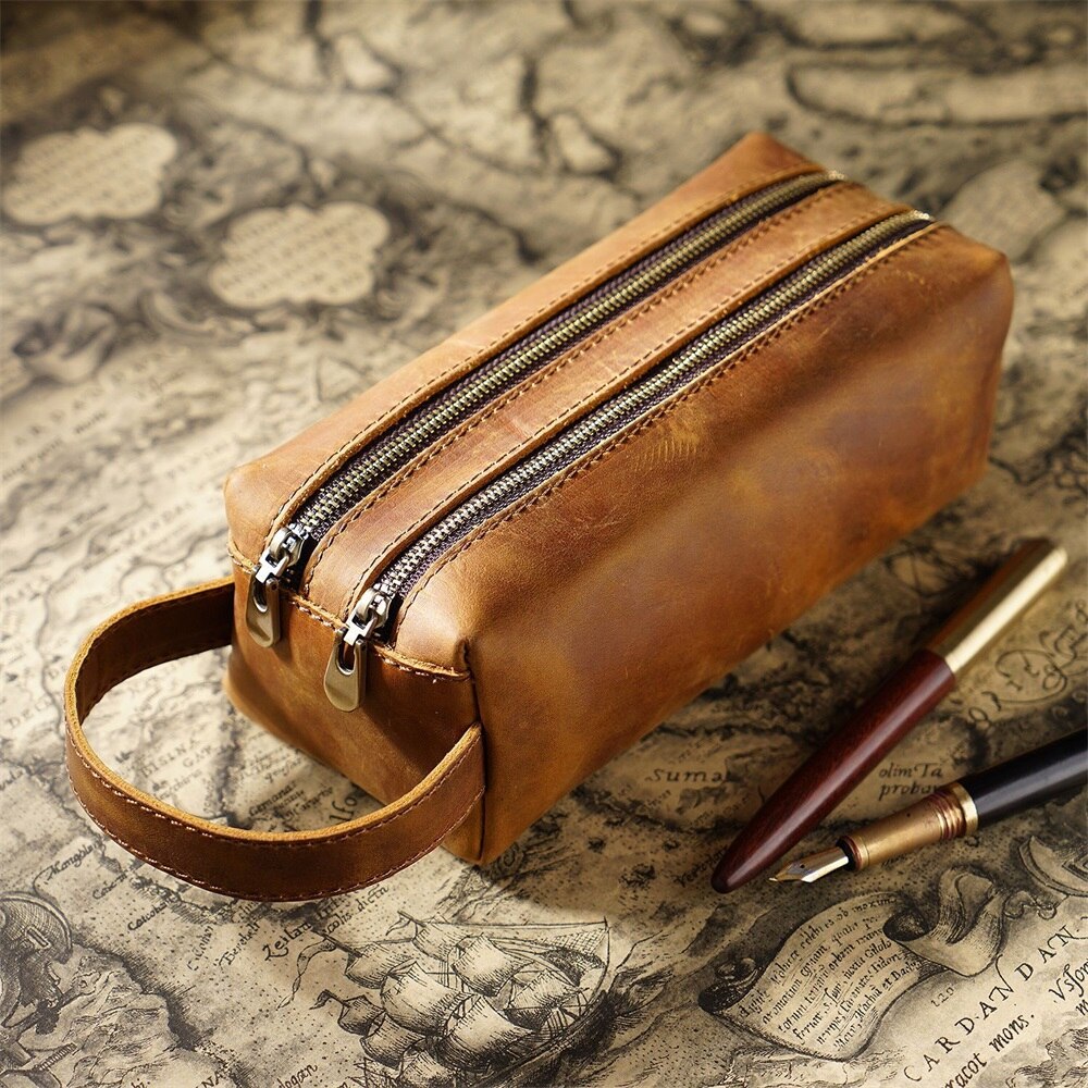 Vintage Handmade Double-Zipper Pencil Case