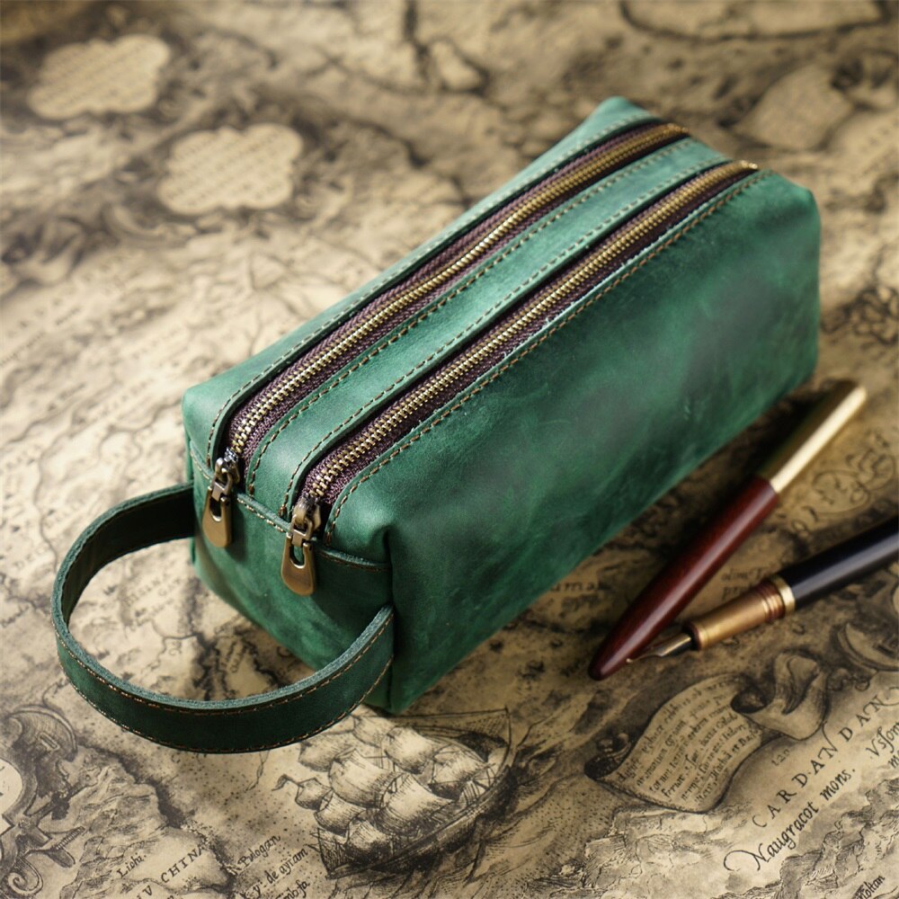 Vintage Handmade Double-Zipper Pencil Case
