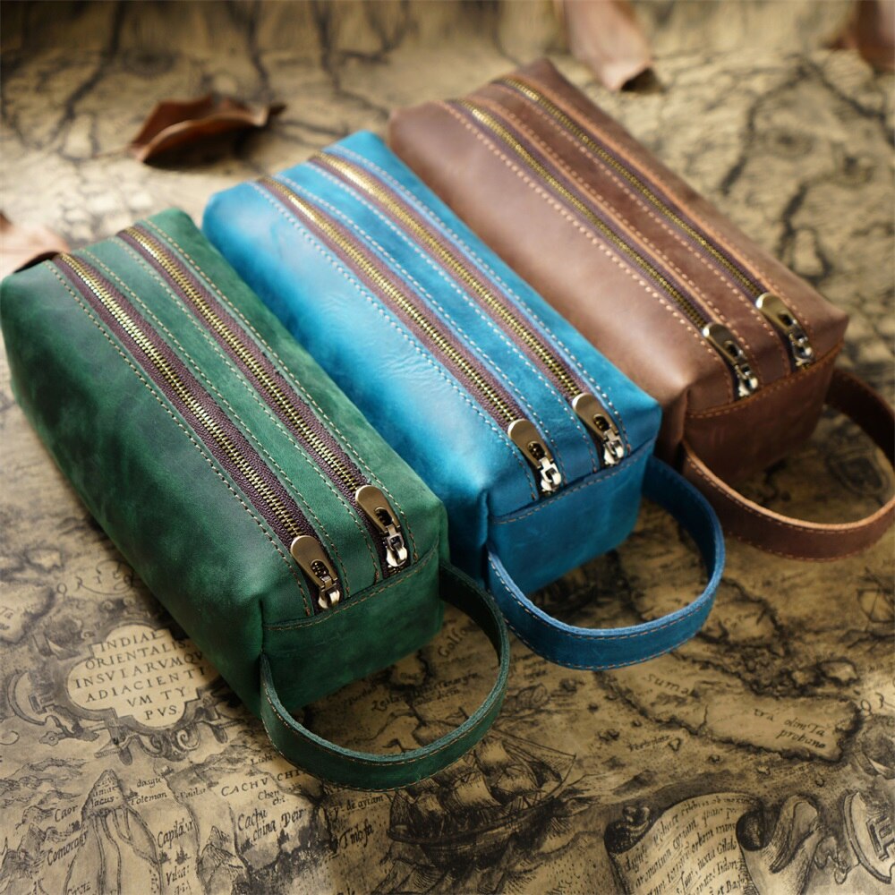 Vintage Handmade Double-Zipper Pencil Case