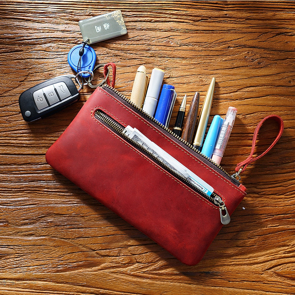 Handmade Luxury Leather Zipper Pencil Case