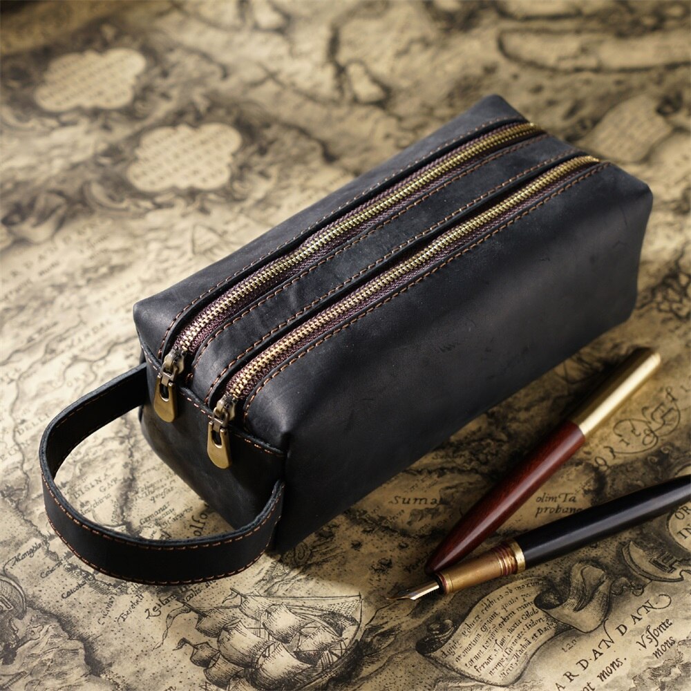 Vintage Handmade Double-Zipper Pencil Case