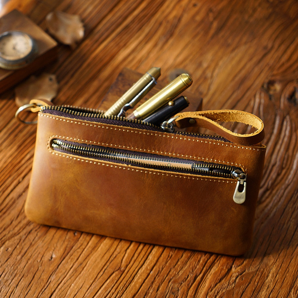 Handmade Luxury Leather Zipper Pencil Case