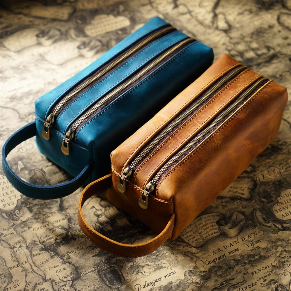 Vintage Handmade Double-Zipper Pencil Case