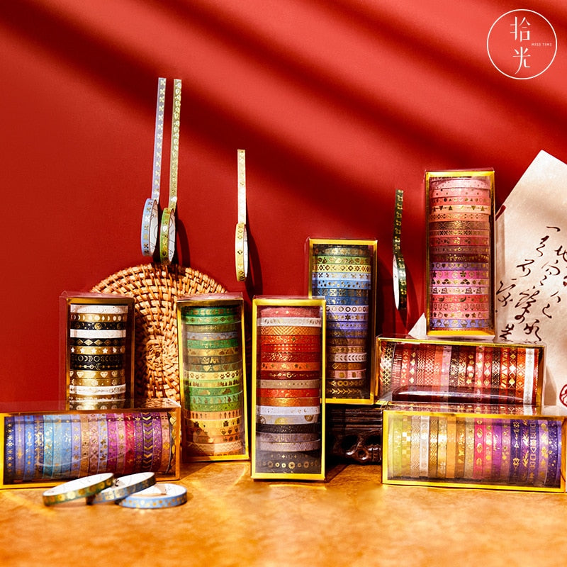 Vintage Shimmering Skinny Washi Tape Set - 20 pcs/set - The Vintage Stationery Store