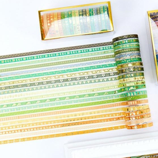 Vintage Shimmering Skinny Washi Tape Set - 20 pcs/set - The Vintage Stationery Store