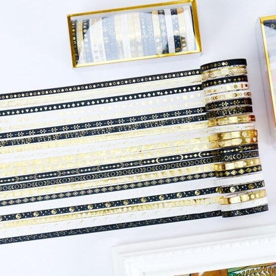 Vintage Shimmering Skinny Washi Tape Set - 20 pcs/set - The Vintage Stationery Store