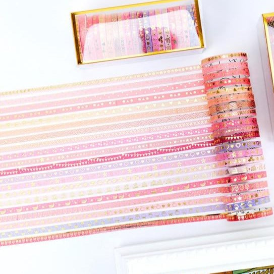 Vintage Shimmering Skinny Washi Tape Set - 20 pcs/set - The Vintage Stationery Store
