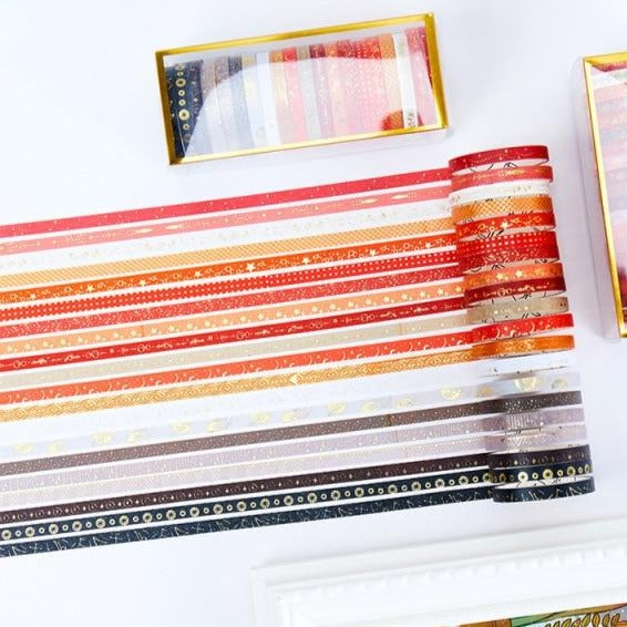 Vintage Shimmering Skinny Washi Tape Set - 20 pcs/set - The Vintage Stationery Store