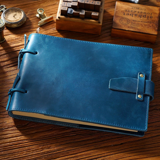 Vintage Handmade Leather Sketchbook - Cerulean Blue