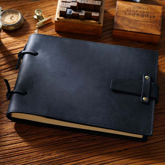 Vintage Handmade Leather Sketchbook - Charcoal Black