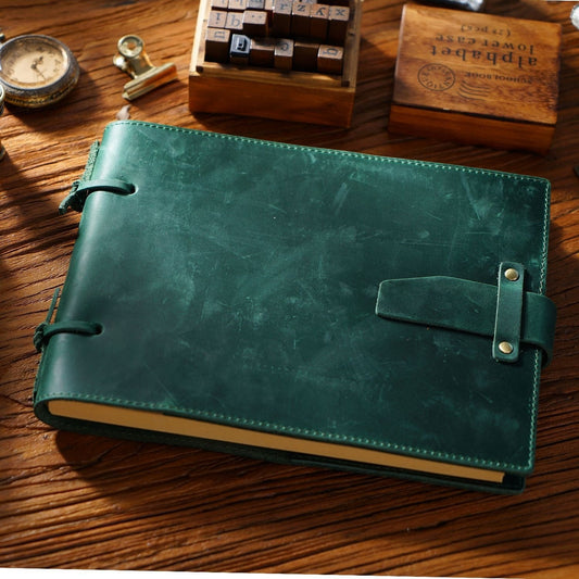Vintage Handmade Leather Sketchbook - Emerald Green