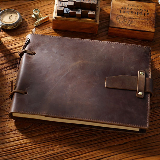 Vintage Handmade Leather Sketchbook - Coffee Brown