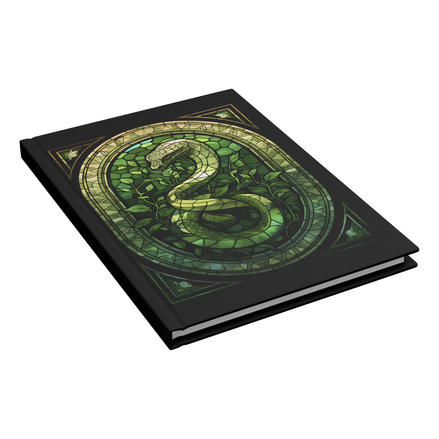 Slytherin_Inspired_Notebook_Limited_Edi_Closed_Cover_Angle_Mockup.png