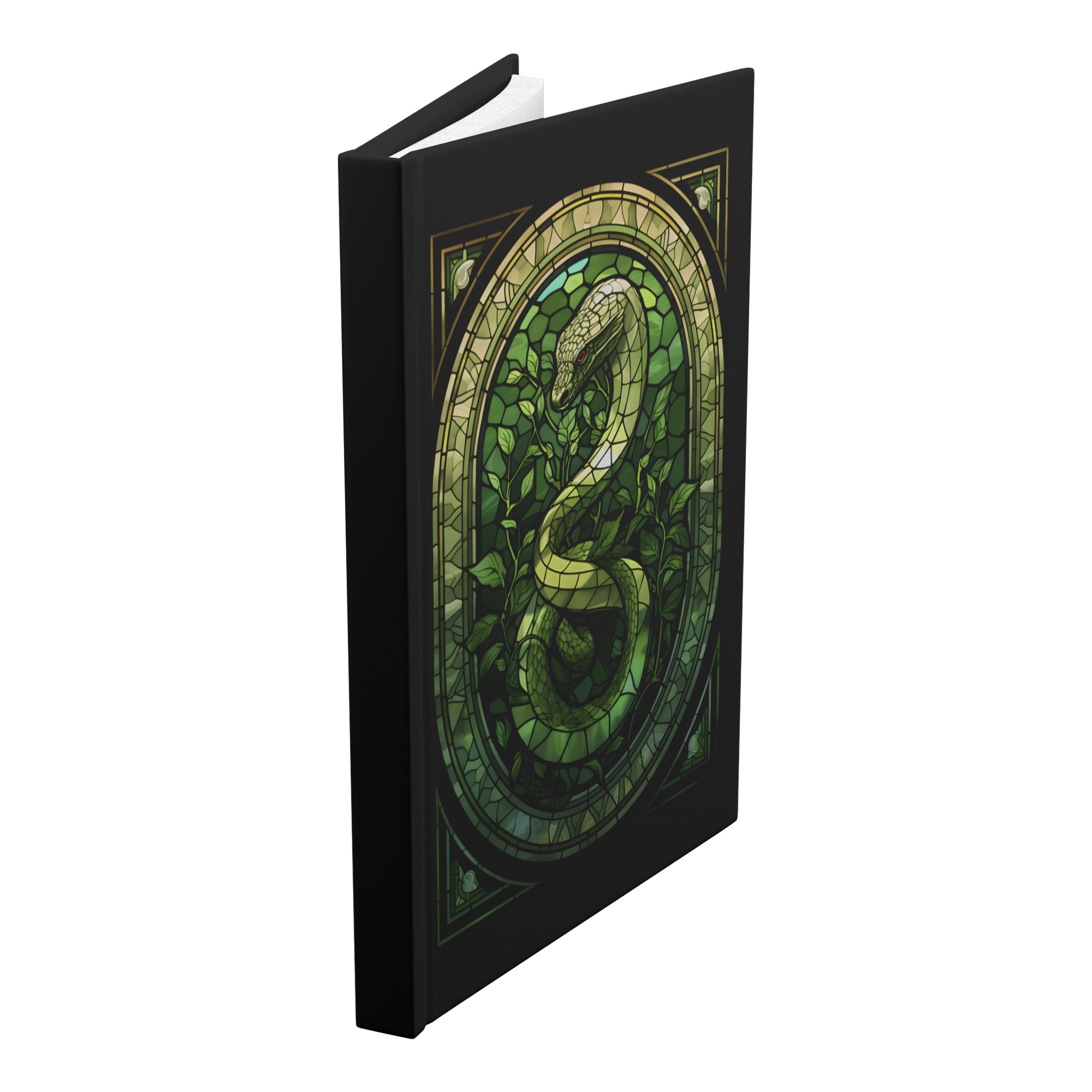 Slytherin_Inspired_Notebook_Limited_Edi_Standing_Angle_Mockup.png