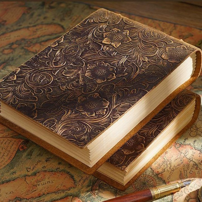 Embossed Vintage Leather-Bound Journal - The Vintage Stationery Store