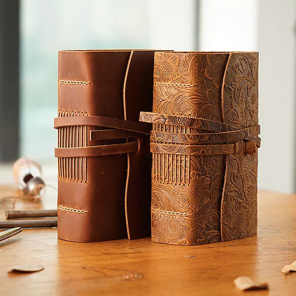 Embossed Vintage Leather-Bound Journal – theleatherjournalstore