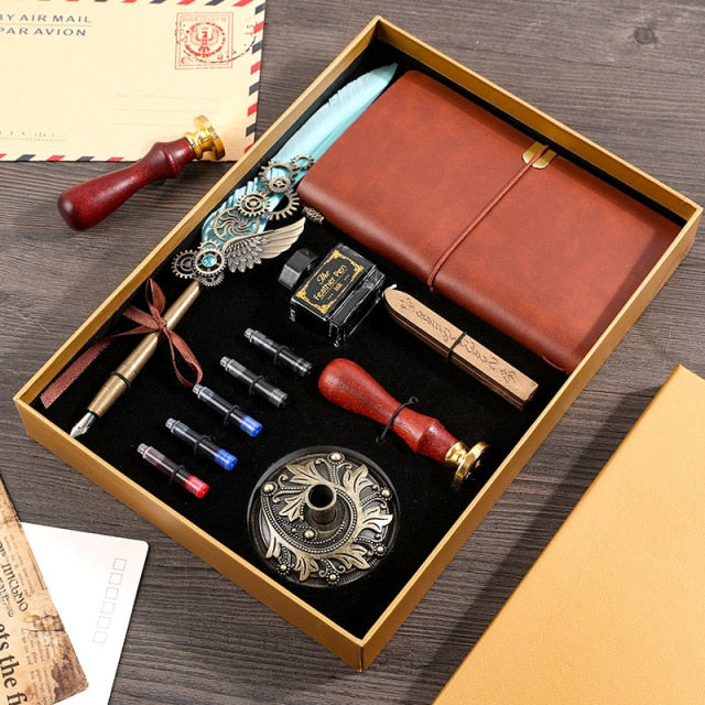 Vintage Notebook and Feather Pen Set - The Vintage Stationery Store